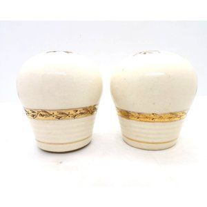 Vintage Ceramic Salt and Pepper Shakers with Gold Trim preowned